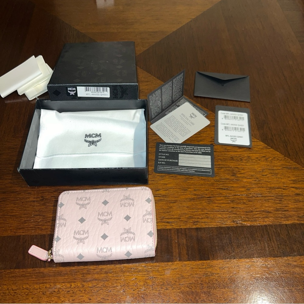 MCM Visetos Powder Pink Zip Around Wallet New